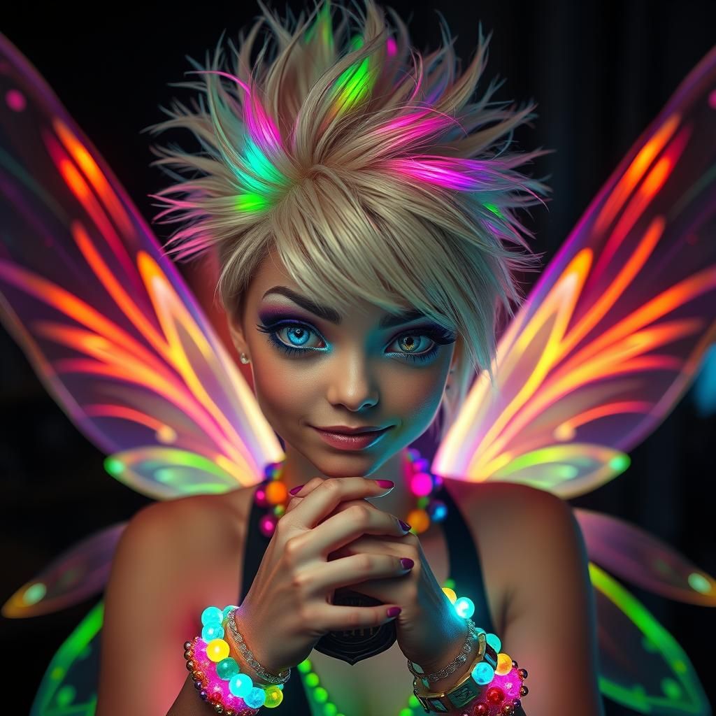 Fairy with Rainbow Hair and Heterochromia Eyes