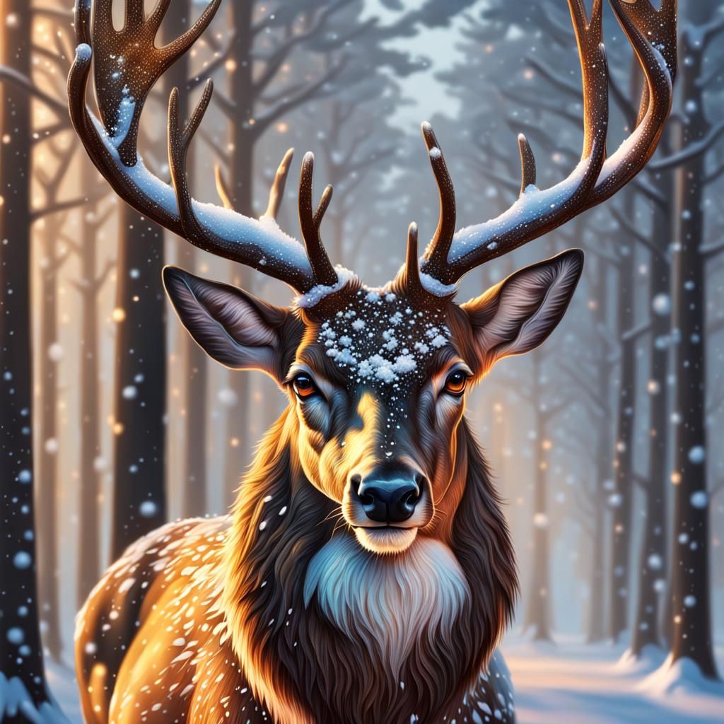 Hyperrealistic Christmas Deer in Splash Art Style
