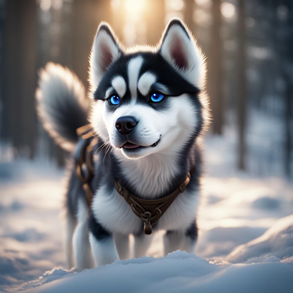 Cute Siberian Husky: Detailed Fantasy Art