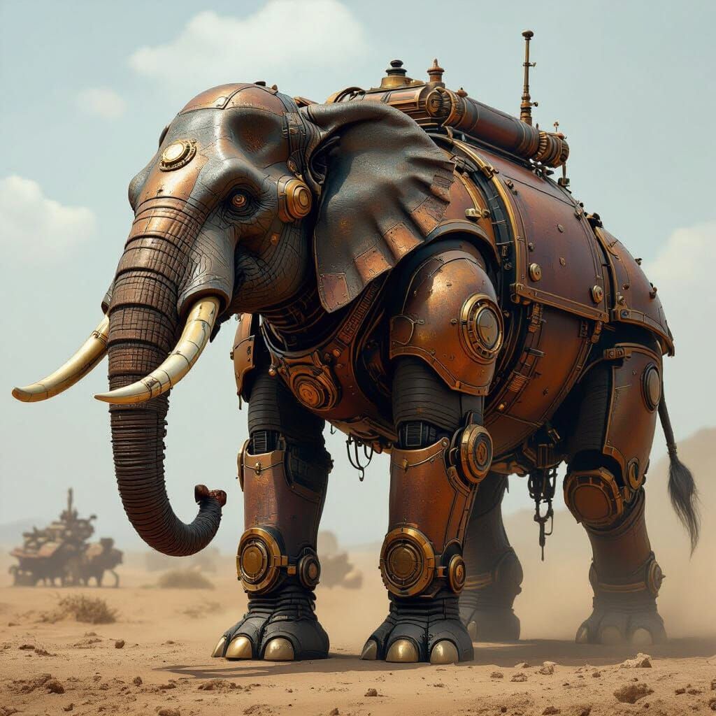 Steampunk Mechanized Elephant in Leather Armor