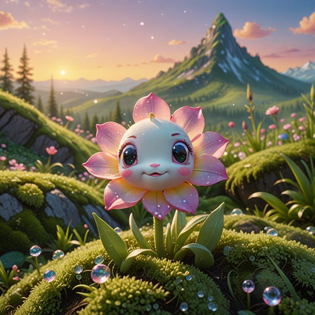 Kawaii Flower Bud on Mossy Hill