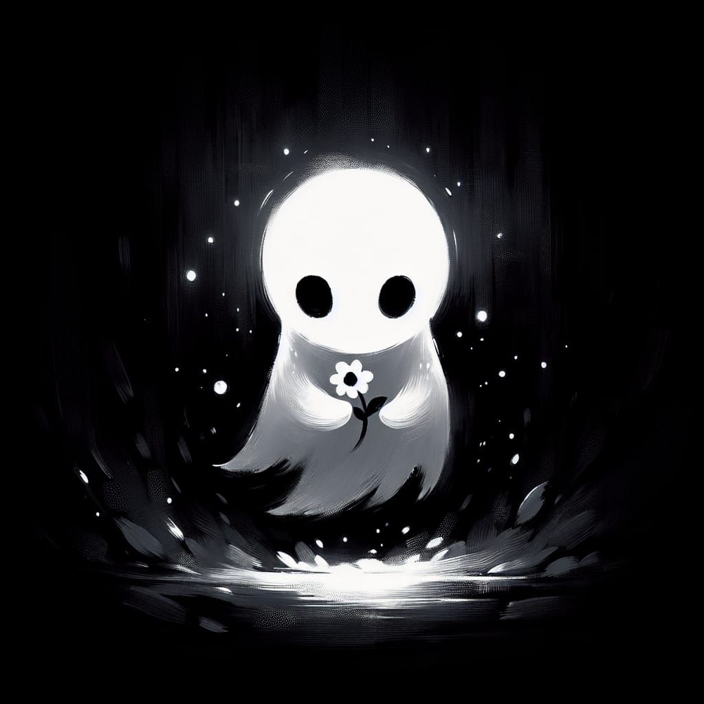 Ethereal Ghost Holding Flower in the Darkness