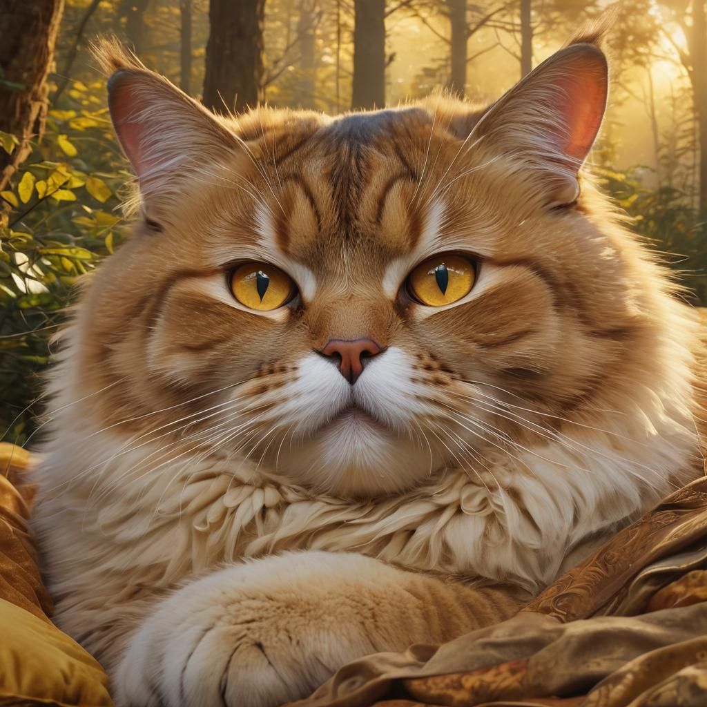Fantasy Art: Beautiful Fat Cat in Mystical Forest