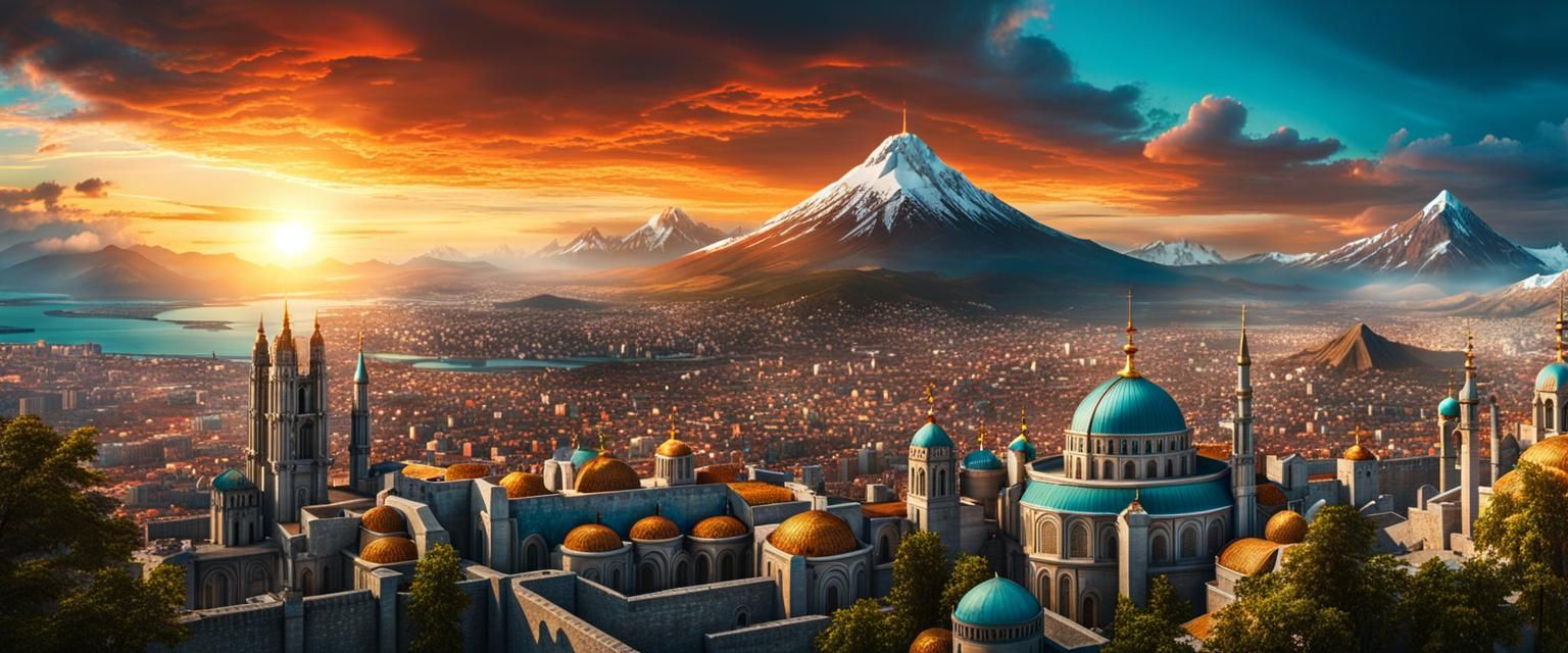 Majestic Byzantine City Panorama at Sunset
