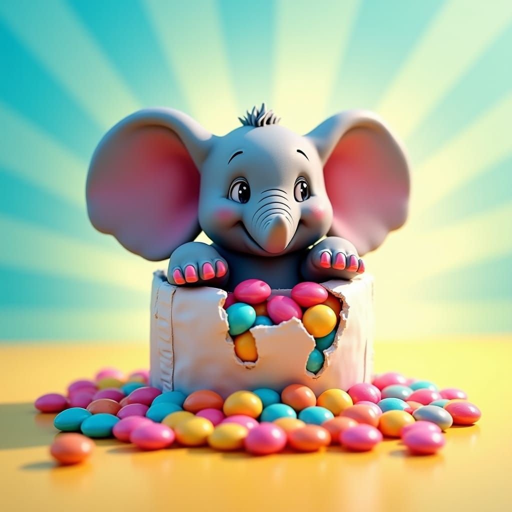 Whimsical Elephant with Colorful Toenails in 3D Style