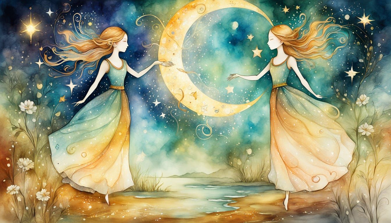 Gemini Twins in Watercolor Alcohol Ink Fantasy