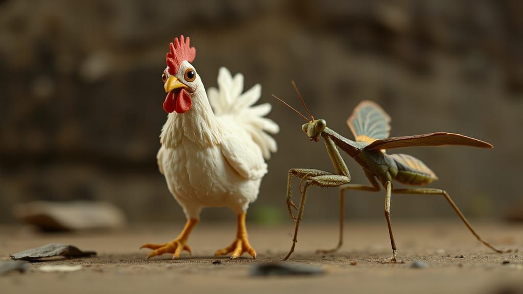 Claymation Chase: Chicken Evades Hungry Praying Mantis