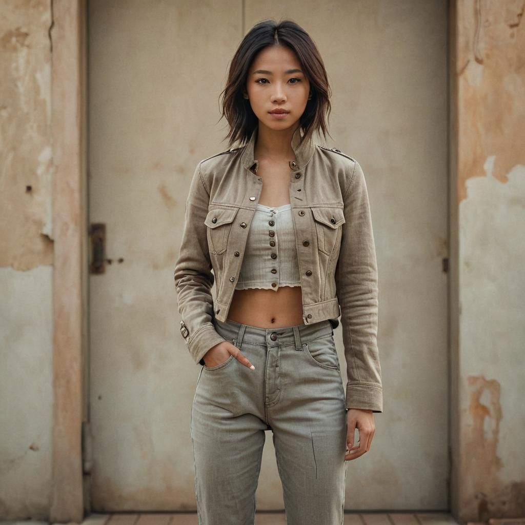 Athletic Vietnamese Woman in Steampunk Outfit, Bokeh