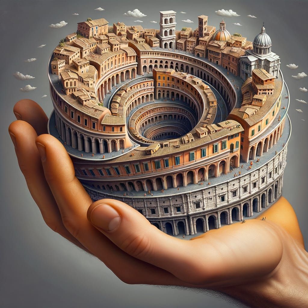 Surreal Cityscape Paradox in the Style of Escher and Dali