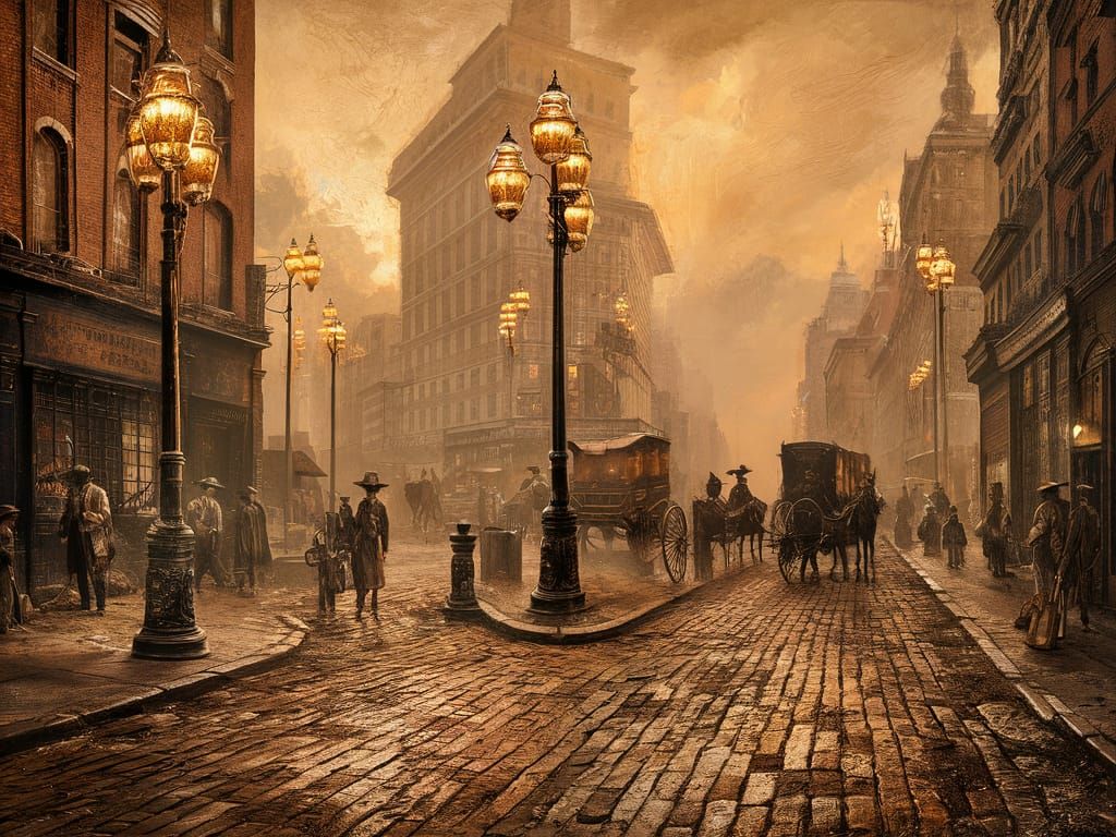 Vibrant 1850s Cityscape at Magic Hour