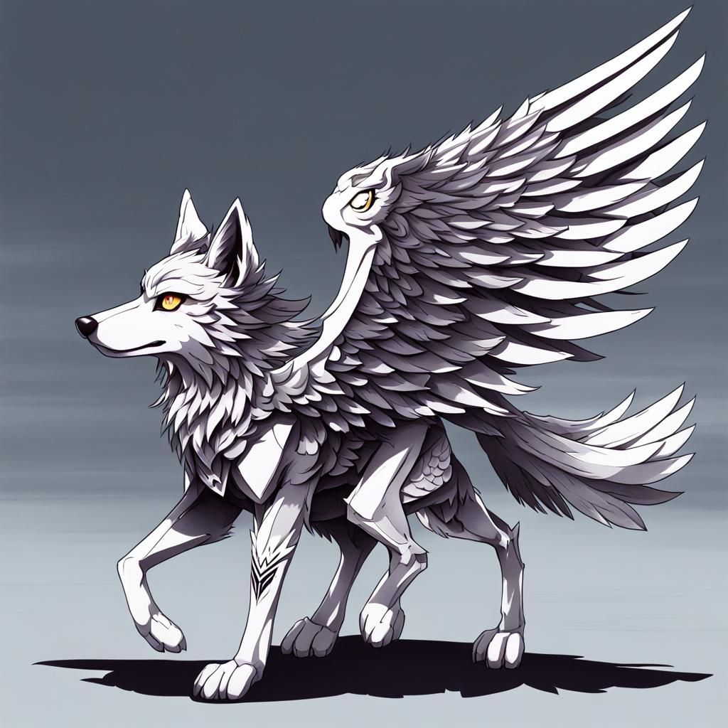 Winged Wolf in Anime Style