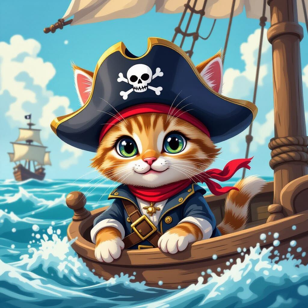 Pirate Cat Captain on the High Seas