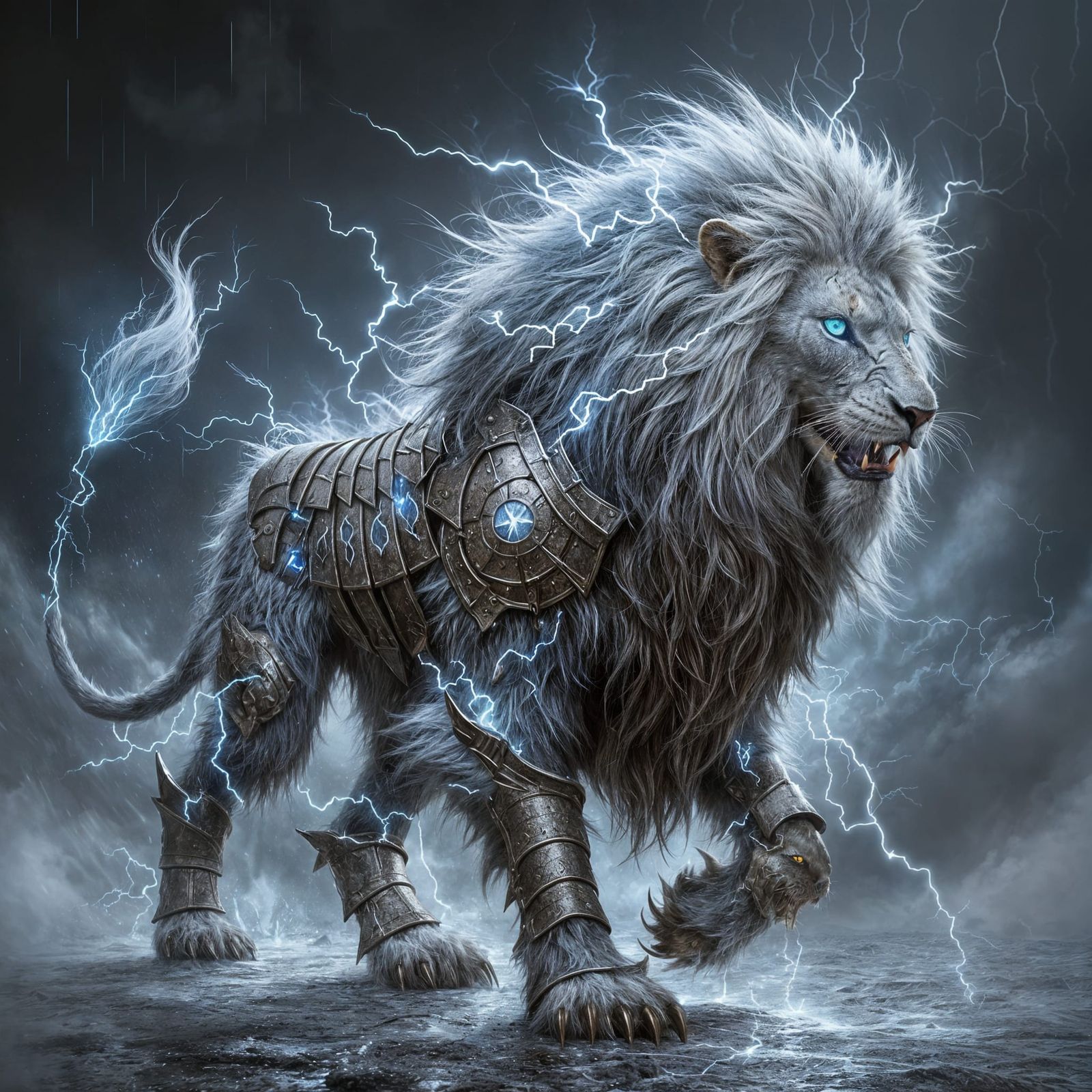 Battle-Hardened Namean Lion in Cyberpunk Style