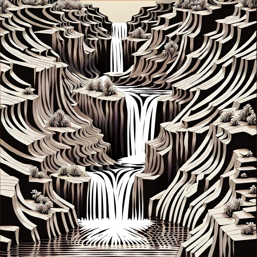 Escher-Inspired Waterfall with 3D Effects