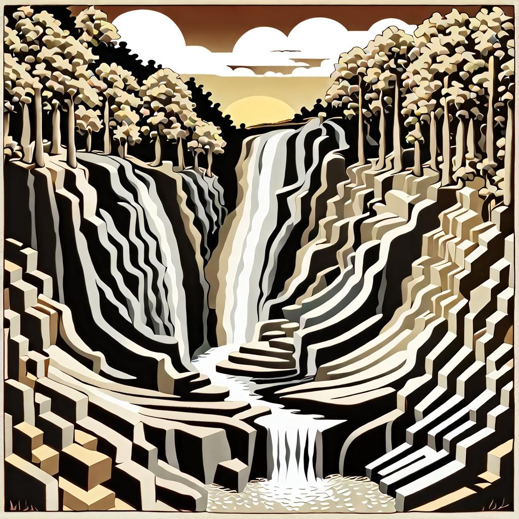 Escher-Inspired Waterfall in Psychedelic 3D
