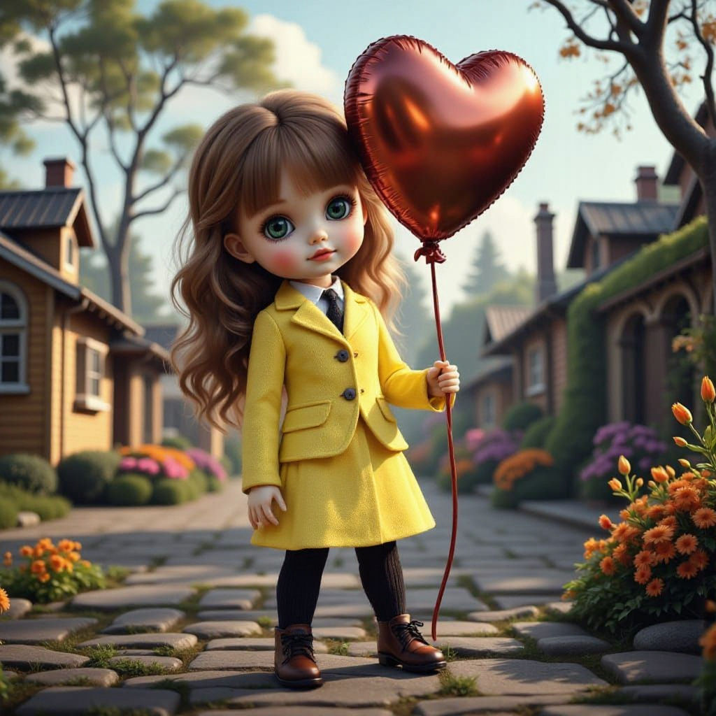 Doll with Red Balloon in Hyper Photo-Realism