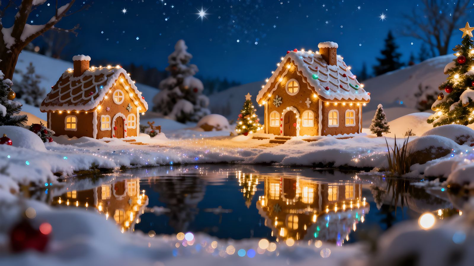Whimsical Gingerbread Village Under Starry Night
