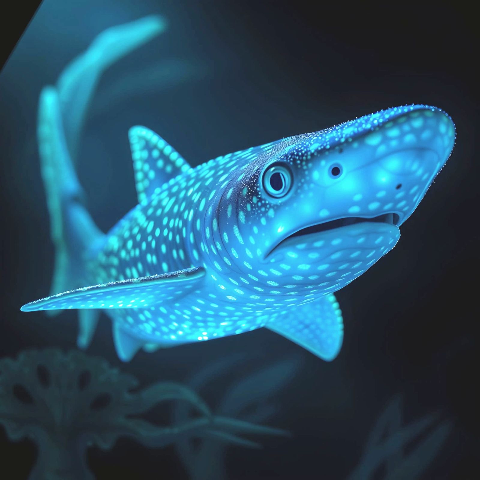 Glowing Teal Pygmy Shark Fantasy Concept Art