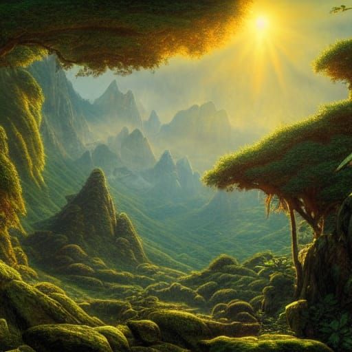Hyperdetailed Mountain Jungle Landscape in Photorealistic St...