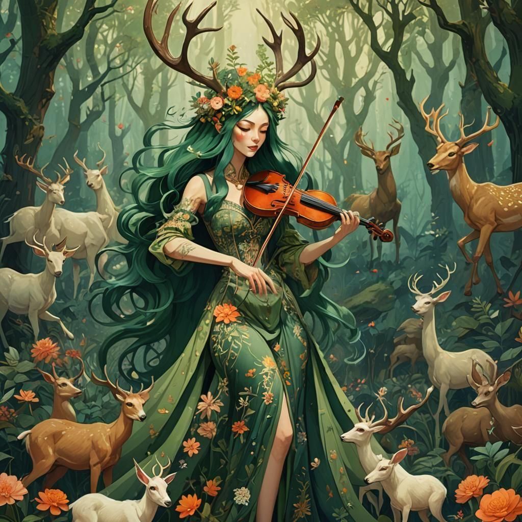 Forest Spirit in the style of Victo Ngai