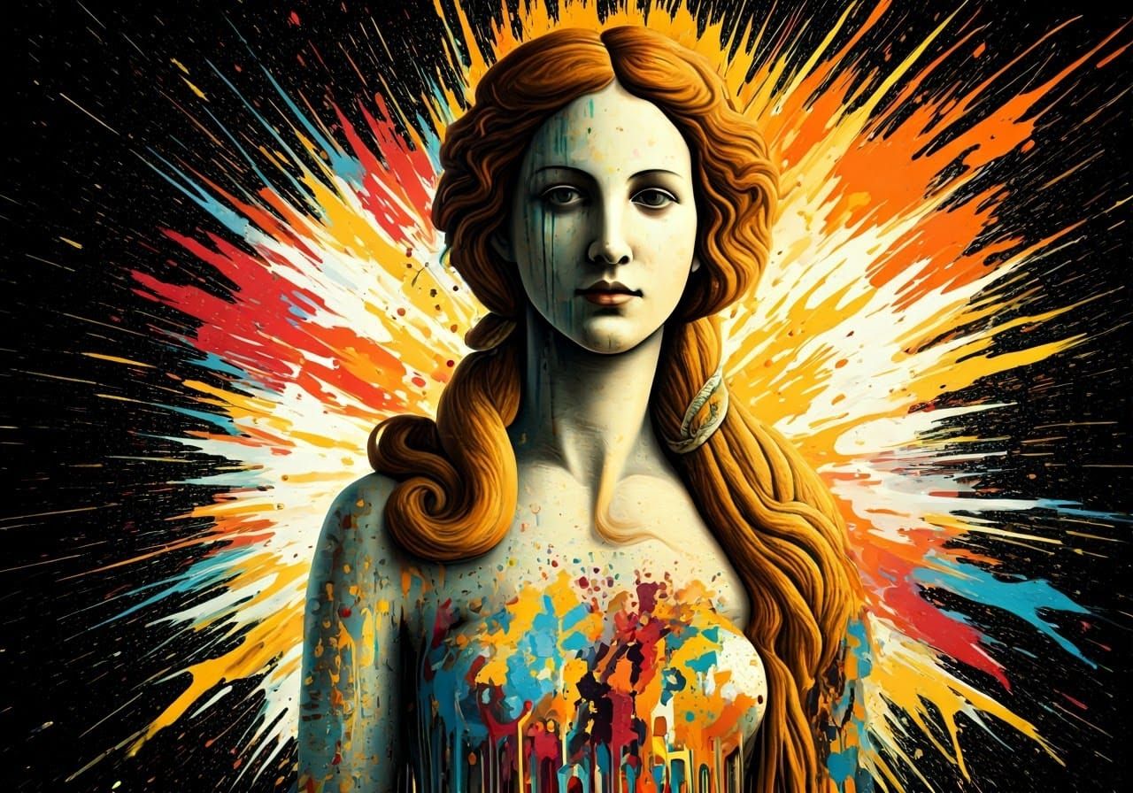 Venus Goddess in Abstract Expressionist Graffiti Art