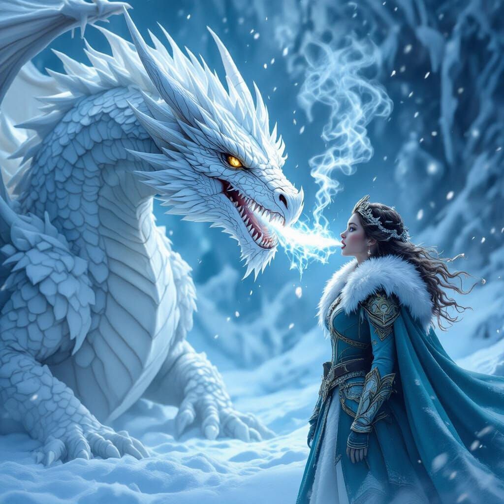 Icy Breath: Dragon Encasing Princess in Ice