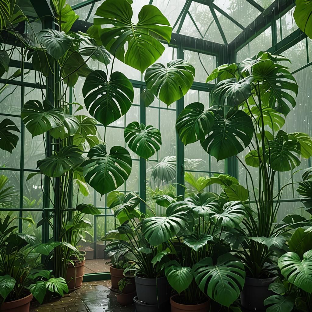 monstera albo in green house