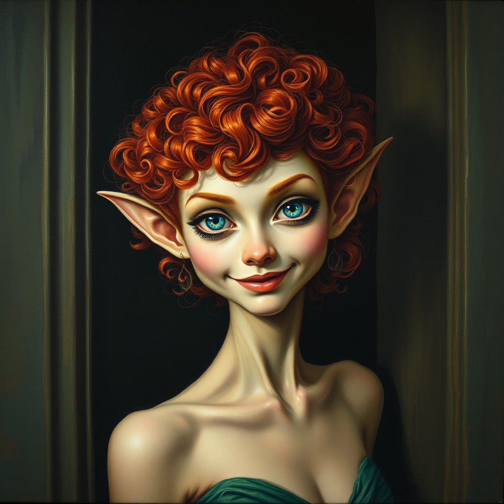 Surreal Elf Portrait in Oil, Red Hair, Blue Eyes