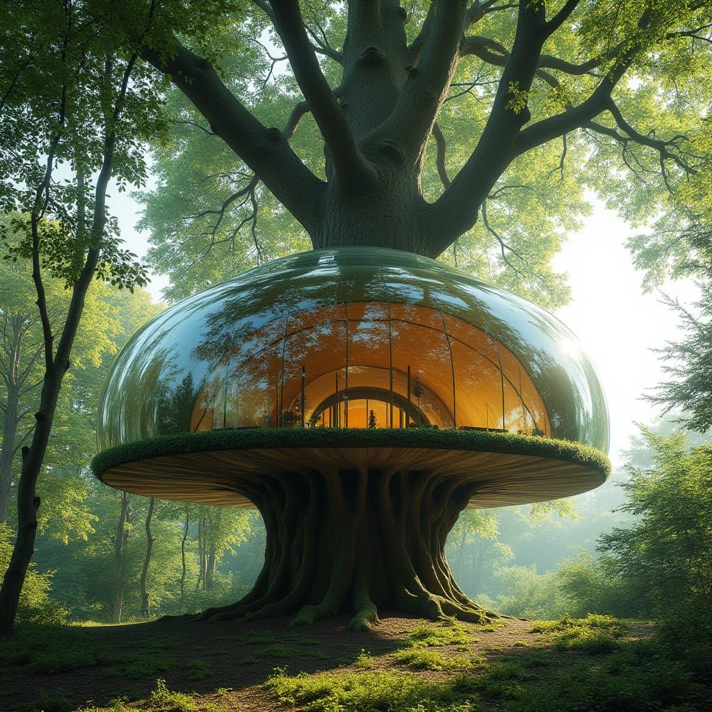 Surreal Glass Treehouse Winds Through Majestic Tree Trunk