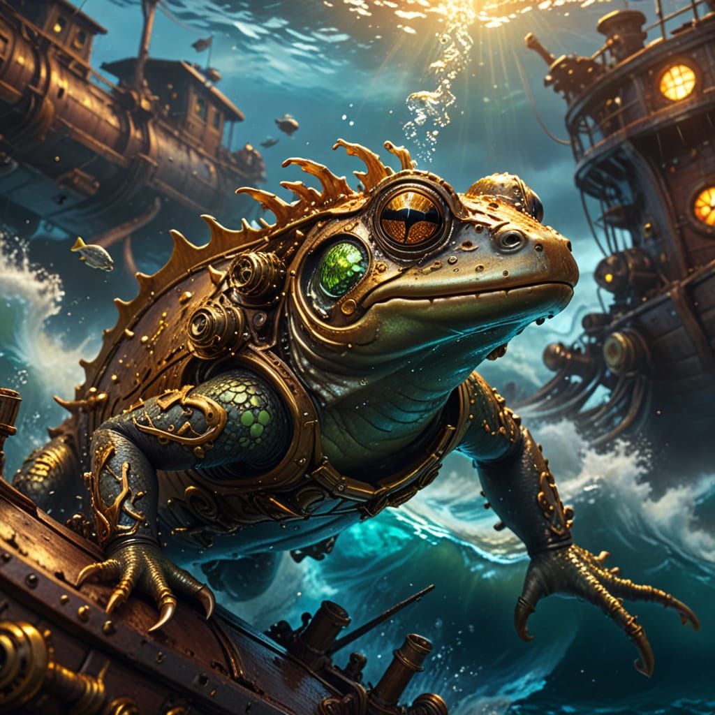 Steampunk Amphibians in Epic Oceanic Storm