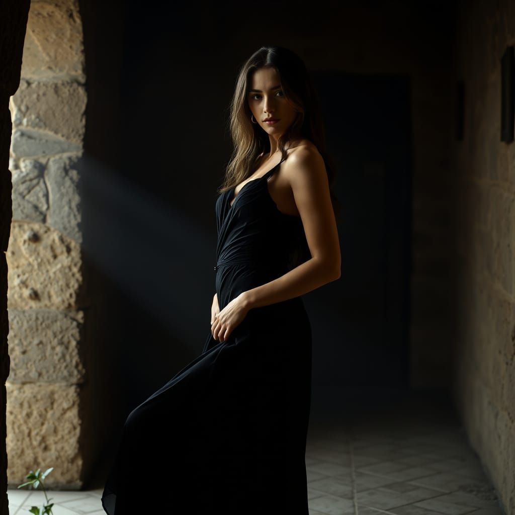 Mysterious Woman in Spanish Setting, Romantic Lighting