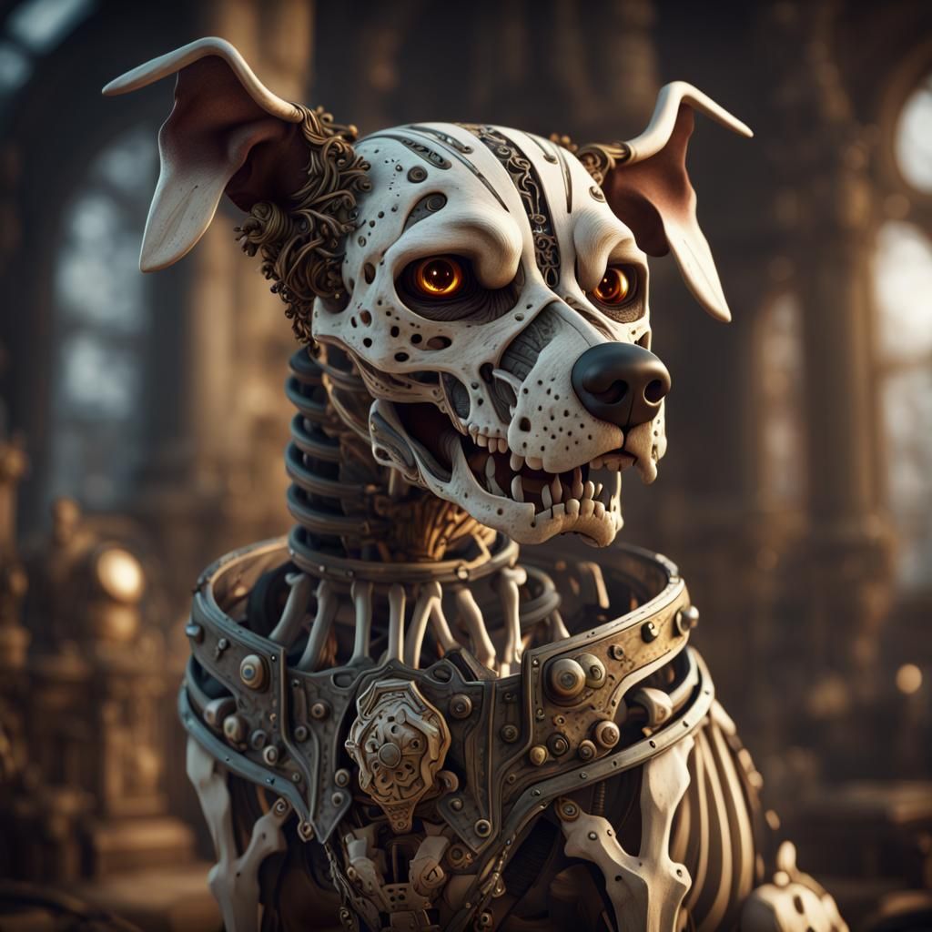 Automaton Skeleton Dog: Detailed Fantasy Concept Art