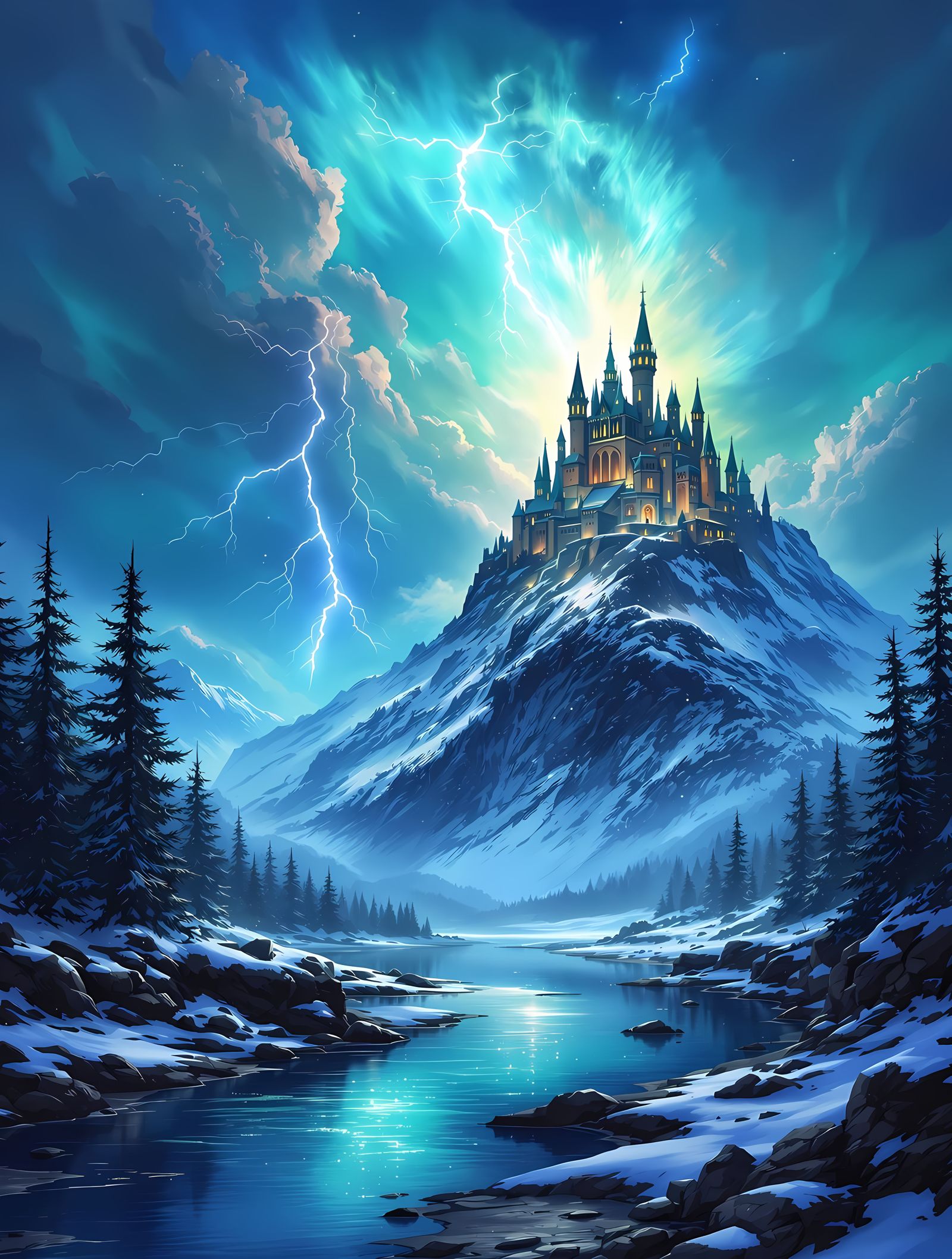 Fantasy Castle Amidst Turquoise Stormy Skies