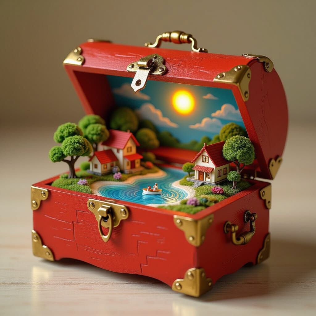 Miniature World Revealed in Fire-Red Chest