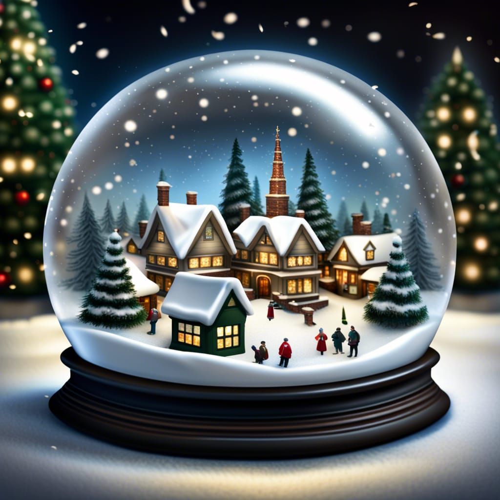 Christmas Village Scene in Realistic Snow Globe