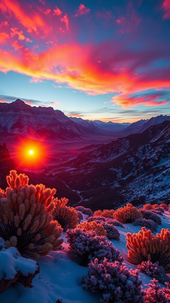 Vibrant Sunset Landscape with Alpine Details