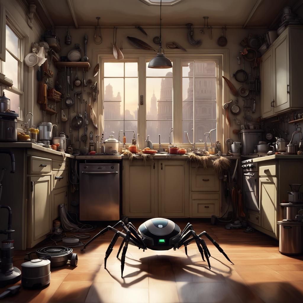 Cleaning Robots Assemble in Maximalist Digital Painting