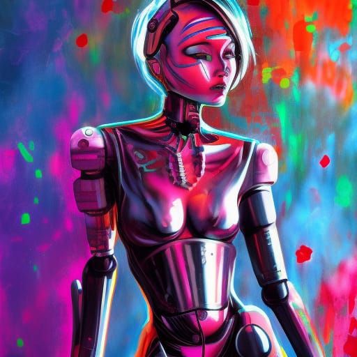 Beautiful robot Frankenstein girl. Alluring. Futuristic. Wearing a short skirt.