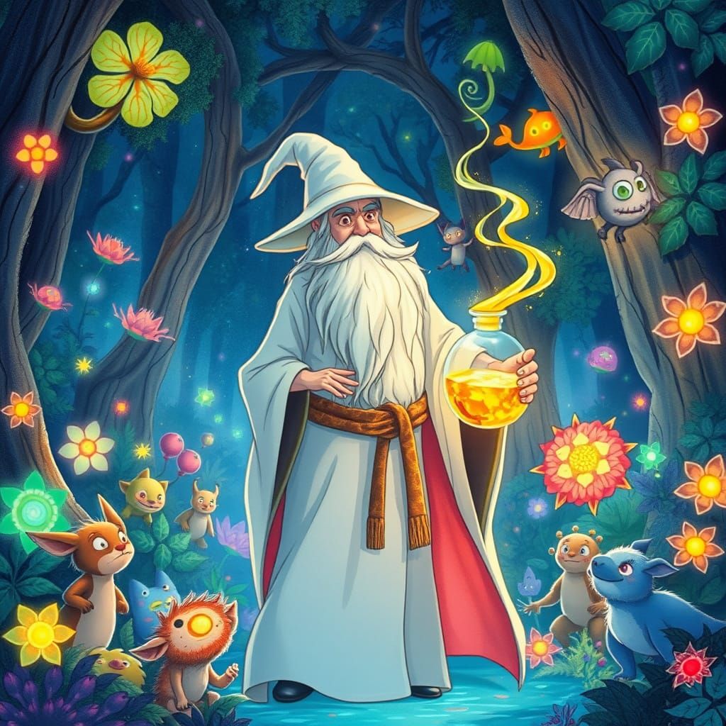 Whimsical Wizard in Luminous Forest