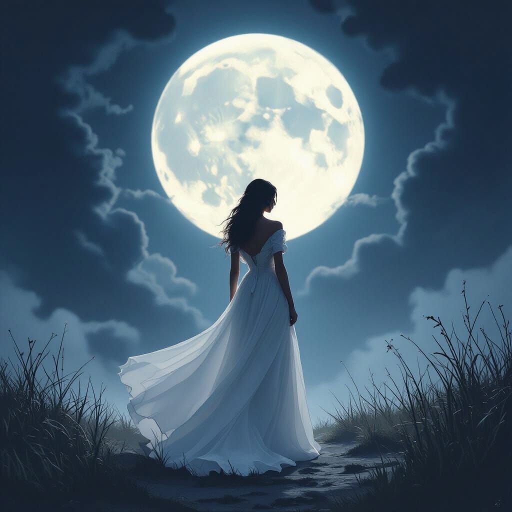 Ethereal Moonlight Woman in Dreamy Surreal Scene
