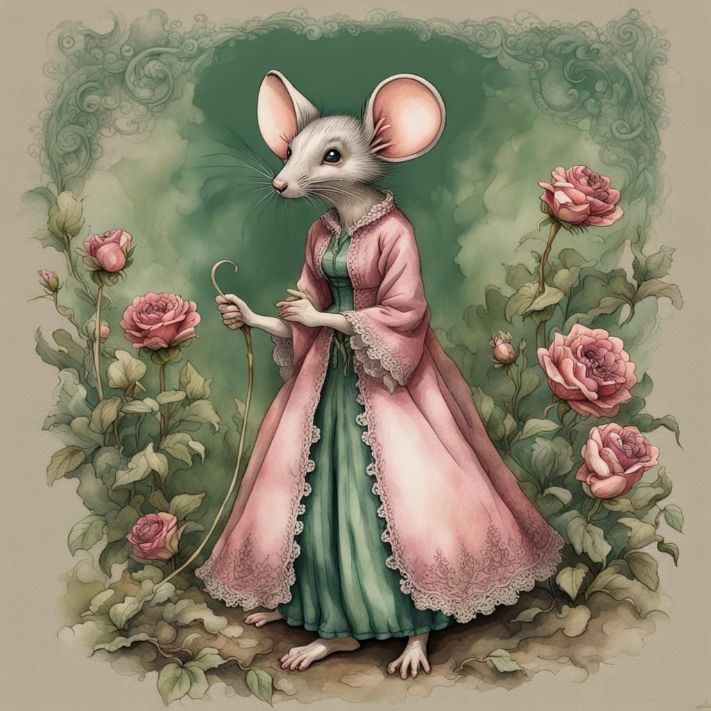 Mouse Mother in Vintage Watercolor Style