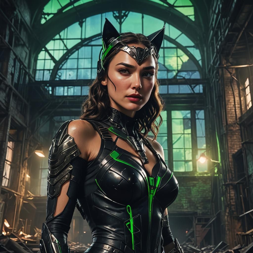 Catwoman in Abandoned Factory: Fantasy Concept Art