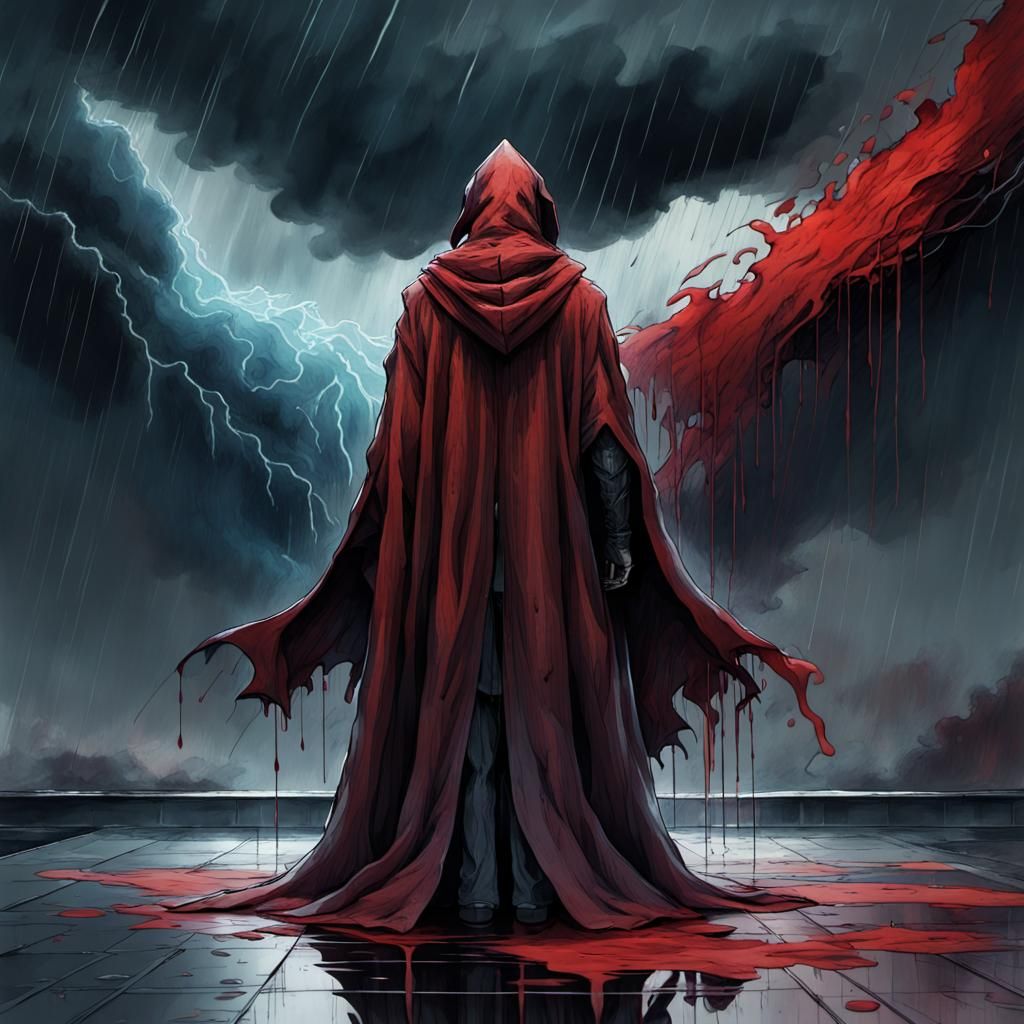 Foreboding Figure in Stormy Bloodscape