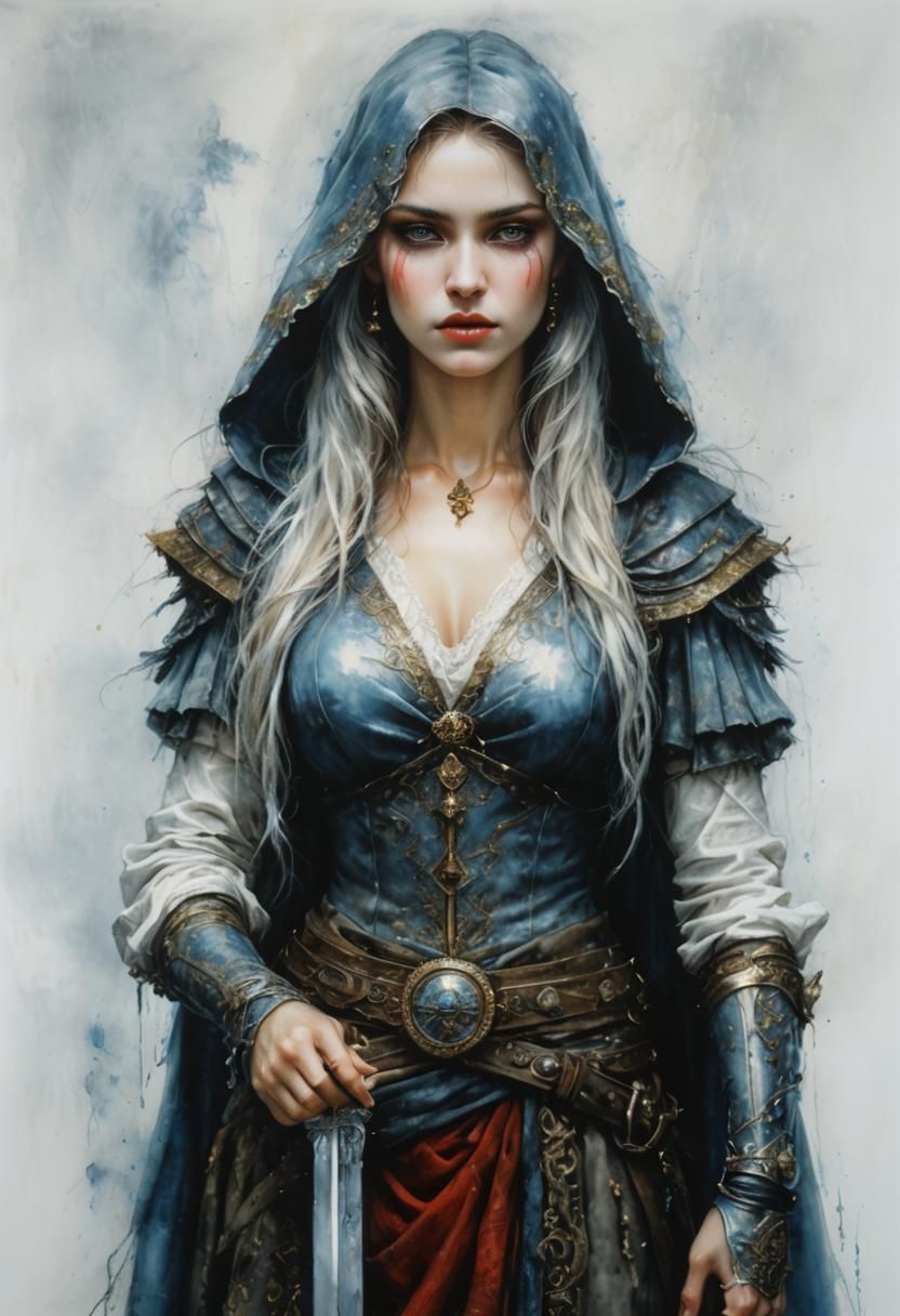 Ornate Portrait Painted with Silver, Gold, and Blue