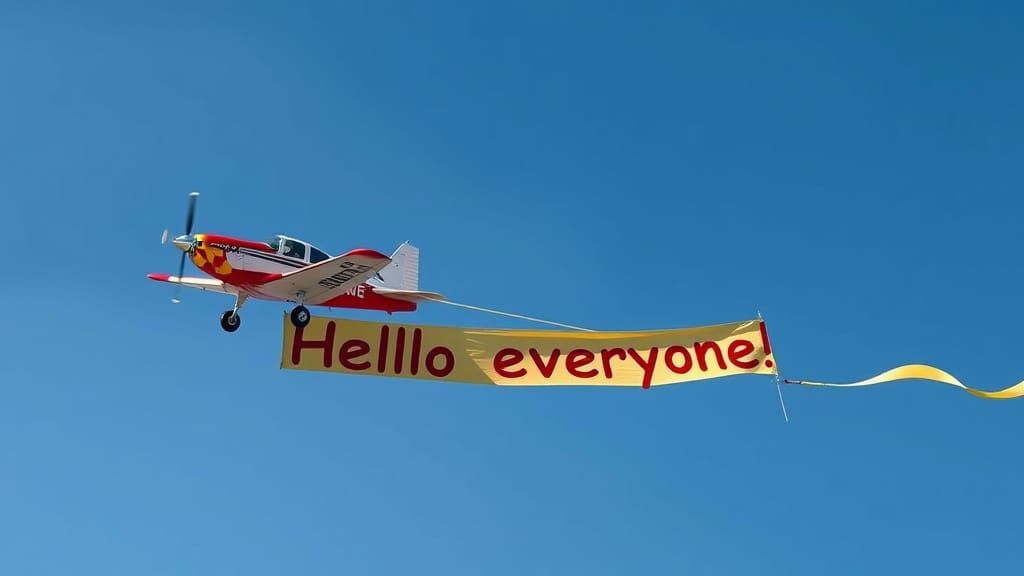 Airplane Banner Message in Whimsical Animated Style