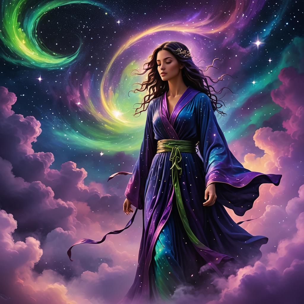 Mystical Being in Starry Night: Digital Art