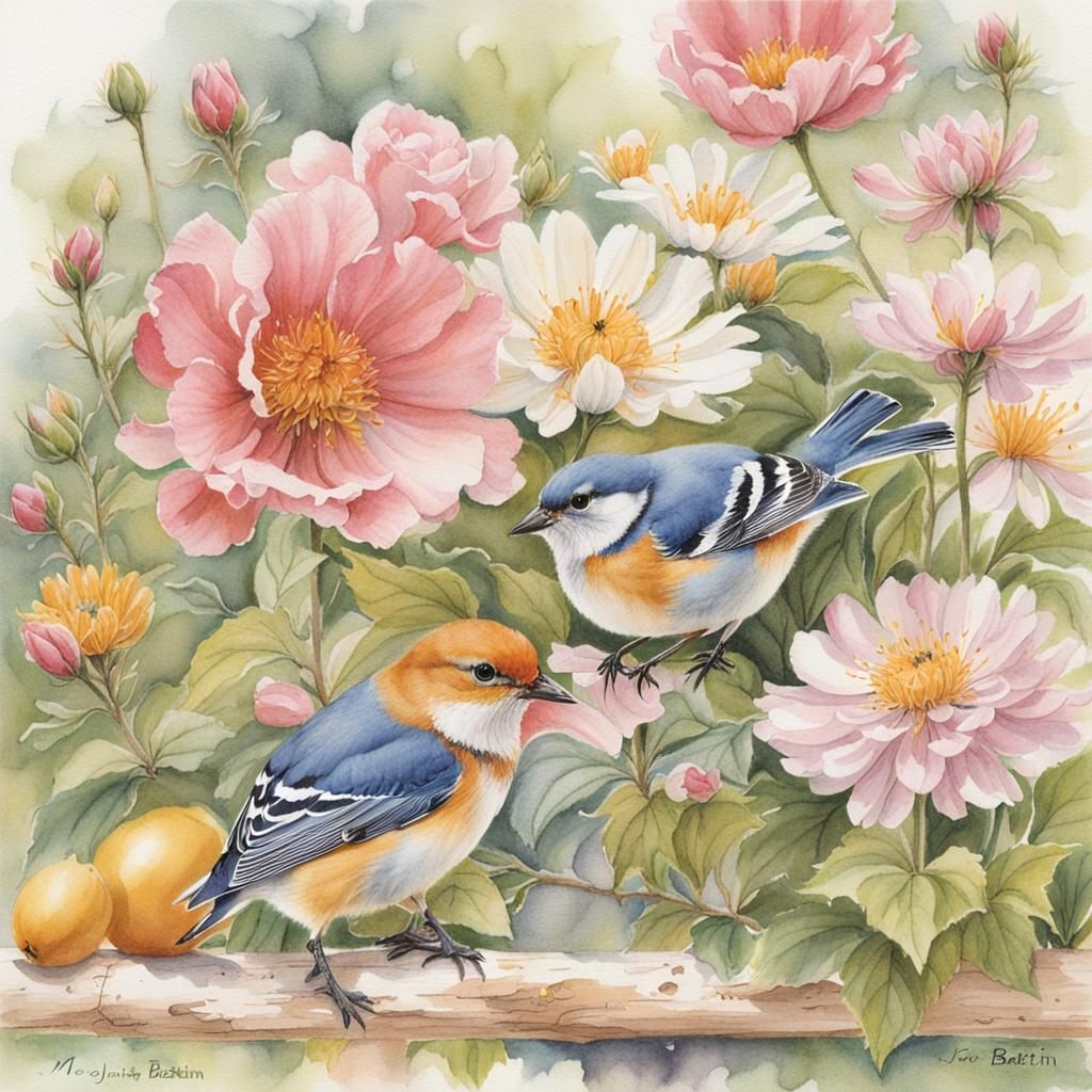 Botanical Illustration of Woodland Flowers and Butterflies