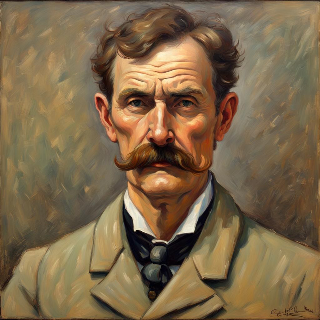 Stern Victorian Man: Expressionist Impasto Oil Painting