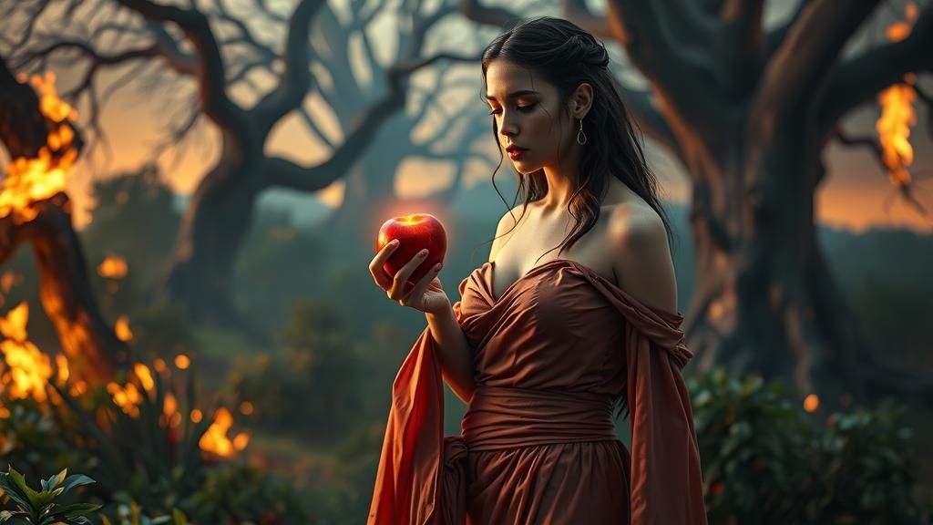 Eve in Burning Eden: Hyperrealistic Cinematic Image