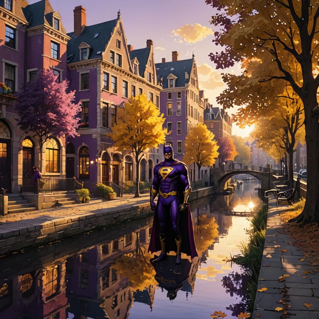 Superhero Reflects by Autumn Canal at Sunset
